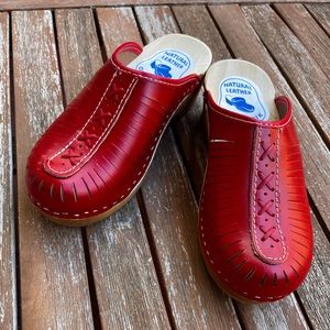 Handmade red leather clogs—never worn!